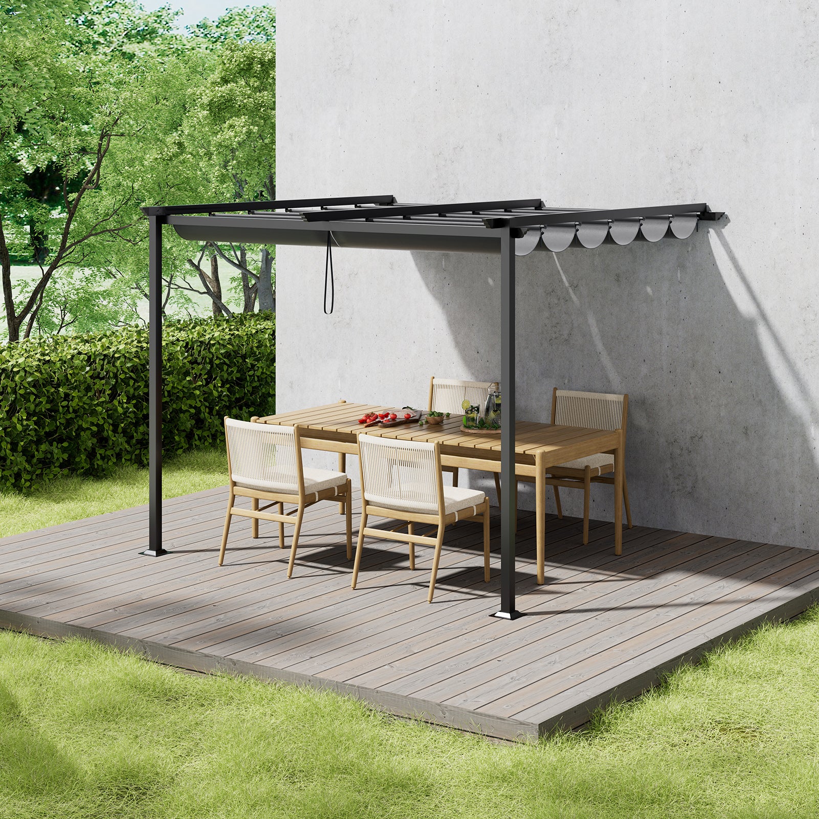 3x4m Lean To Pergola Outdoor Metal Frame Waterproof Retractable Canopy